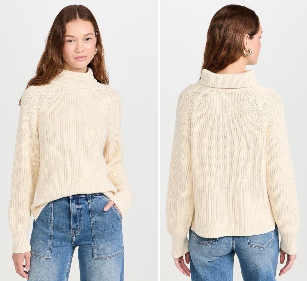 Alex Mill Cream Nora Turtleneck Sweater Cashmere Cotton Ribbed Knit Medium